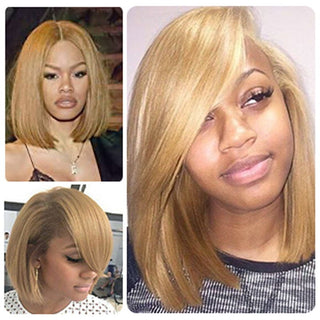 BOB CUT | 8-12 Inch | T-Part | 180 Density | Straight Hair | Honey Blonde Human Hair | - Elite Wigs