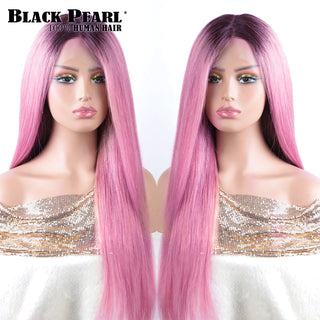 MID Length | 20-26 Inch | T-Part | Ombre | 180 Density | Straight Hair | Bubblegum Pink & Brown Roots Human Hair |