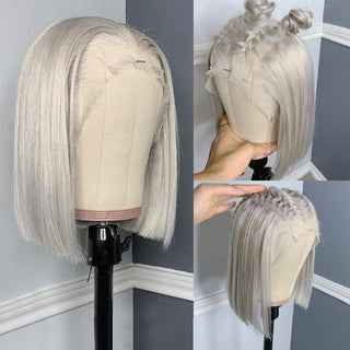 BOB CUT - SHOULDER Length | 180 Density | Straight Hair | Light Grey Human Hair | - Elite Wigs