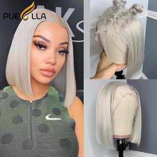 BOB CUT - SHOULDER Length | 180 Density | Straight Hair | Light Grey Human Hair | - Elite Wigs