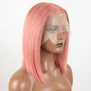 BOB CUT | 10-12 Inch | T-Part | 180 Density | Straight Hair | Flamingo Pink Human Hair | - Elite Wigs