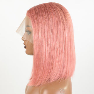 BOB CUT | 10-12 Inch | T-Part | 180 Density | Straight Hair | Flamingo Pink Human Hair | - Elite Wigs