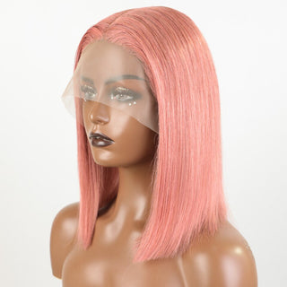 BOB CUT | 10-12 Inch | T-Part | 180 Density | Straight Hair | Flamingo Pink Human Hair | - Elite Wigs