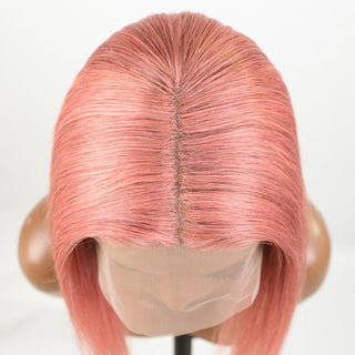 BOB CUT | 10-12 Inch | T-Part | 180 Density | Straight Hair | Flamingo Pink Human Hair | - Elite Wigs