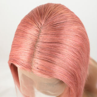 BOB CUT | 10-12 Inch | T-Part | 180 Density | Straight Hair | Flamingo Pink Human Hair | - Elite Wigs
