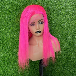 BOB CUT | 12 Inch | T-Part | 250 Density | Straight Hair | Hot Pink Human Hair | - Elite Wigs