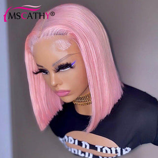 BOB CUT | 6-12 Inch | T-Part | 180 Density | Straight Hair | Baby Pink Human Hair | - Elite Wigs