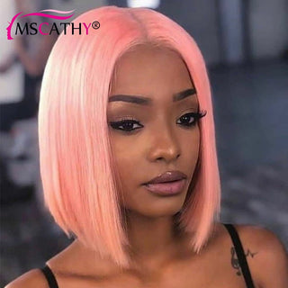 BOB CUT | 6-12 Inch | T-Part | 180 Density | Straight Hair | Baby Pink Human Hair | - Elite Wigs