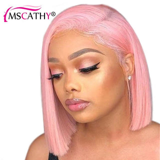 BOB CUT | 6-12 Inch | T-Part | 250 Density | Straight Hair | Baby Pink Human Hair | - Elite Wigs