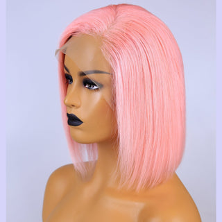 BOB CUT | 8-12 Inch | 180 Density | Straight Hair | Baby Pink Human Hair | - Elite Wigs