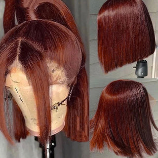 BOB CUT | 8-12 Inch | 180 Density | Straight Hair | Brown Red Human Hair | - Elite Wigs