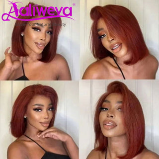 BOB CUT | 8-12 Inch | 180 Density | Straight Hair | Brown Red Human Hair | - Elite Wigs