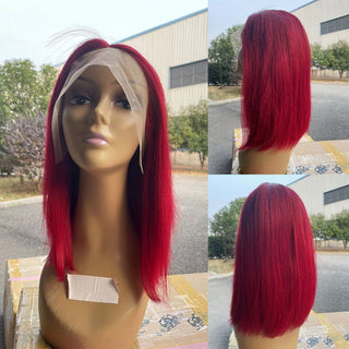 BOB CUT | 8-12 Inch | 180 Density | Straight Hair | Hot Red Human Hair | - Elite Wigs