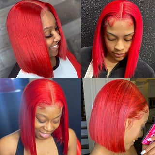 BOB CUT | 8-12 Inch | 180 Density | Straight Hair | Hot Red Human Hair | - Elite Wigs