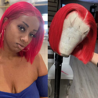 BOB CUT | 8-12 Inch | 180 Density | Straight Hair | Hot Red Human Hair | - Elite Wigs