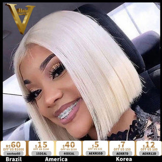 BOB CUT | 8-12 Inch | 180 Density | Straight Hair | White Pearl Human Hair | - Elite Wigs