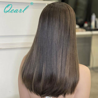 BOB CUT | 8-12 Inch | Highlights | 180 Density | Straight Hair | Light Ash Brown Human Hair | - Elite Wigs