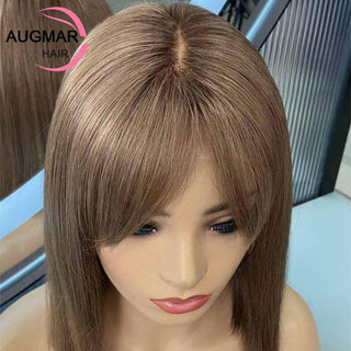 BOB CUT | 8-12 Inch | Highlights | 180 Density | Straight Hair | Light Ash Brown Human Hair | - Elite Wigs