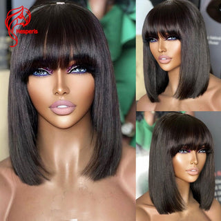 BOB CUT | 8-12 Inch | Highlights | Pixie | 180 Density | Straight Hair | Chocolate Brown with Ginger Honey Human Hair | - Elite Wigs