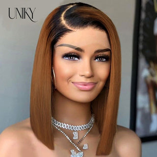 BOB CUT | 8-12 Inch | Ombre | T-Part | 180 Density | Straight Hair | Triple Dark Brown Human Hair | - Elite Wigs