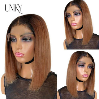 BOB CUT | 8-12 Inch | Ombre | T-Part | 180 Density | Straight Hair | Triple Dark Brown Human Hair | - Elite Wigs