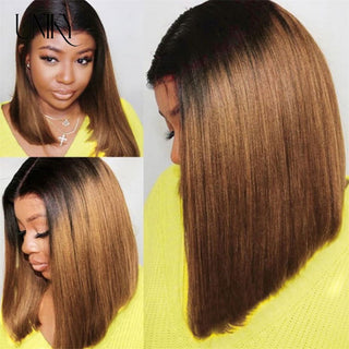 BOB CUT | 8-12 Inch | Ombre | T-Part | 180 Density | Straight Hair | Triple Dark Brown Human Hair | - Elite Wigs