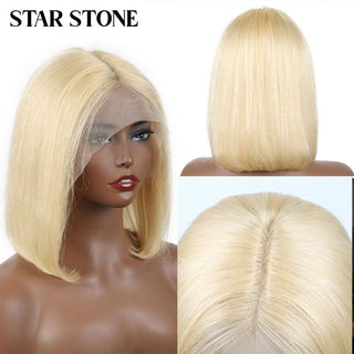BOB CUT | 8-12 Inch | T-Part | 180 Density | Straight Hair | 613 Blonde l Human Hair | - Elite Wigs