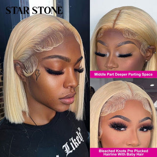 BOB CUT | 8-12 Inch | T-Part | 180 Density | Straight Hair | 613 Blonde l Human Hair | - Elite Wigs