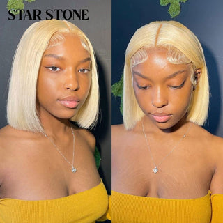BOB CUT | 8-12 Inch | T-Part | 180 Density | Straight Hair | 613 Blonde l Human Hair | - Elite Wigs