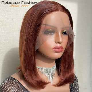 BOB CUT | 8-12 Inch | T-Part | 180 Density | Straight Hair | Brown Copper Human Hair | - Elite Wigs