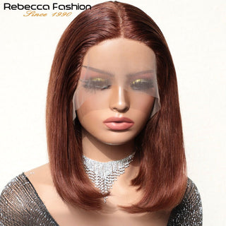 BOB CUT | 8-12 Inch | T-Part | 180 Density | Straight Hair | Brown Copper Human Hair | - Elite Wigs