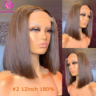 BOB CUT | 8-12 Inch | T-Part | 180 Density | Straight Hair | Dark Brown Human Hair | - Elite Wigs