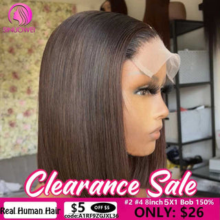 BOB CUT | 8-12 Inch | T-Part | 180 Density | Straight Hair | Dark Brown Human Hair | - Elite Wigs