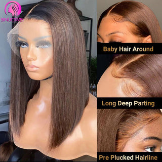 BOB CUT | 8-12 Inch | T-Part | 180 Density | Straight Hair | Dark Brown Human Hair | - Elite Wigs