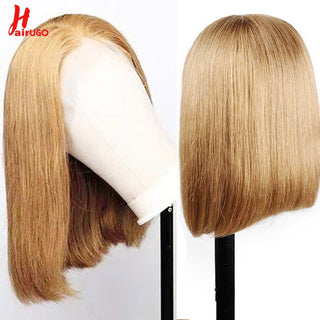 BOB CUT | 8-12 Inch | T-Part | 180 Density | Straight Hair | Honey Blonde Human Hair | - Elite Wigs