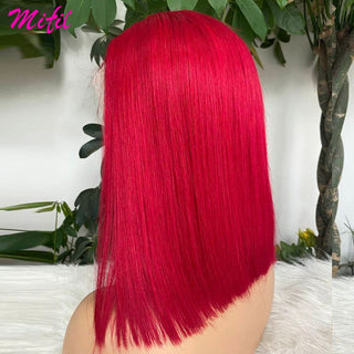 BOB CUT | 8-12 Inch | T-Part | 180 Density | Straight Hair | Hot Ruby Pink Human Hair | - Elite Wigs