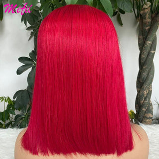 BOB CUT | 8-12 Inch | T-Part | 180 Density | Straight Hair | Hot Ruby Pink Human Hair | - Elite Wigs