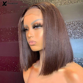 BOB CUT | 8-12 Inch | T-Part | 250 Density | Straight Hair | Dark Brown Human Hair | - Elite Wigs