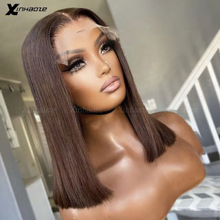 BOB CUT | 8-12 Inch | T-Part | 250 Density | Straight Hair | Dark Brown Human Hair | - Elite Wigs