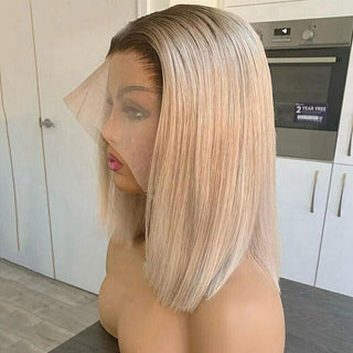 BOB CUT | 8-12 Inch | T-Part | Dark Roots | Ombre | 180 Density | Straight Hair | Golden Blonde Human Hair | - Elite Wigs