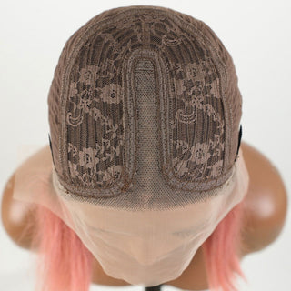 BOB CUT | 8-12 Inch | T-Part | Ombre | 180 Density | Straight Hair | Flamingo Pink & Brown Roots Human Hair | - Elite Wigs