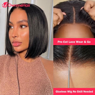BOB CUT | 8-14 Inch | 180 Density | Straight Hair | Dark Brown Human Hair | - Elite Wigs