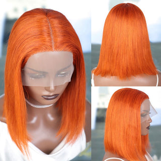 BOB CUT | 8-14 Inch | 180 Density | Straight Hair | Orange Human Hair | - Elite Wigs