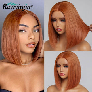BOB CUT | 8-14 Inch | 250 Density | Straight Hair | Copper Ash Ginger Human Hair | - Elite Wigs