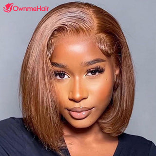BOB CUT | 8-14 Inch | T-Part | 180 Density | Straight Hair | Chocolate Brown Human Hair | - Elite Wigs