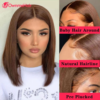 BOB CUT | 8-14 Inch | T-Part | 180 Density | Straight Hair | Chocolate Brown Human Hair | - Elite Wigs