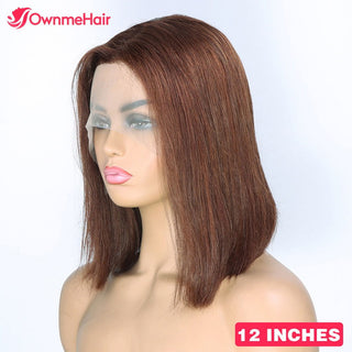 BOB CUT | 8-14 Inch | T-Part | 180 Density | Straight Hair | Chocolate Brown Human Hair | - Elite Wigs
