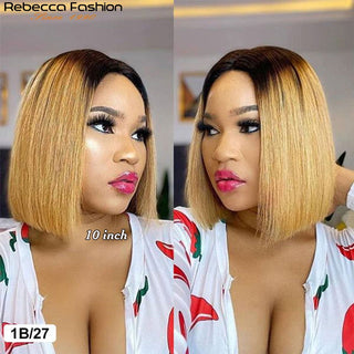 BOB CUT | 8-16 Inch | T-Part | Black Roots | Ombre | 180 Density | Straight Hair | Honey Blonde Human Hair | - Elite Wigs