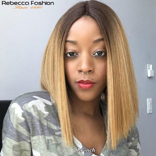 BOB CUT | 8-16 Inch | T-Part | Black Roots | Ombre | 180 Density | Straight Hair | Honey Blonde Human Hair | - Elite Wigs