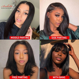 BOB CUT | 8 -12 Inch | 150 Density | Straight Hair | Black Human Hair | - Elite Wigs